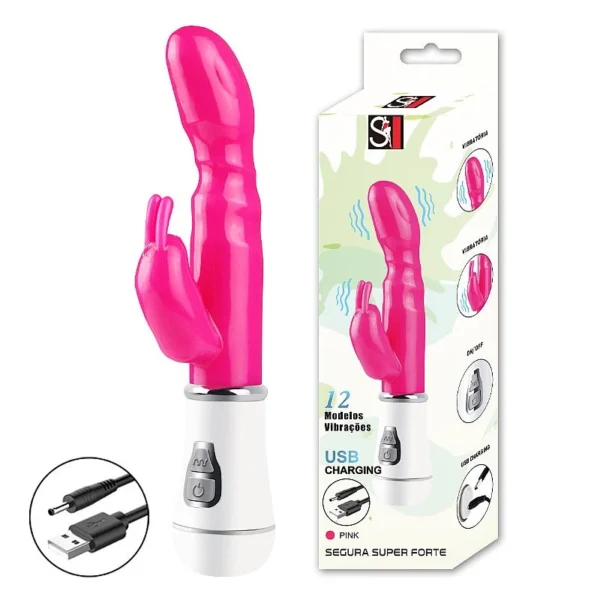 VIBRADOR SILICONE COELHINHO 12  MODOS VIBRAÇÃO USB - Image 3