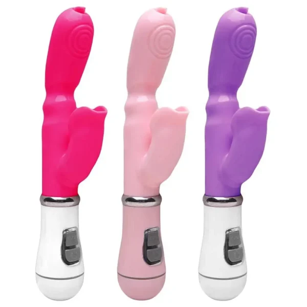 VIBRADOR COM ESTIMULADOR CLITORIANO 12 MODOS DE VIBRAÇÃO À PILHA (NÃO INCLUSA)