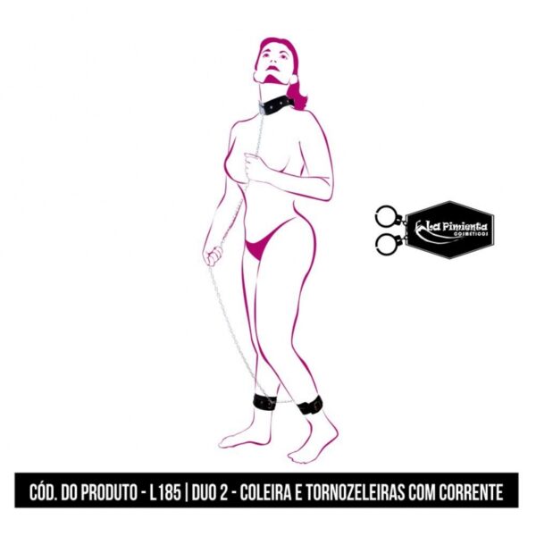 KIT DUO 2 COLEIRA E TORNOZELEIRAS COM CORRENTE LA PIMIENTA