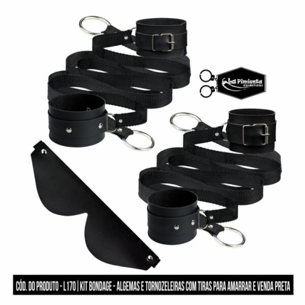 KIT BONDAGE ALGEMAS E TORNOZELEIRAS COM TIRAS E VENDA LA PIMIENTA - Imagem 4