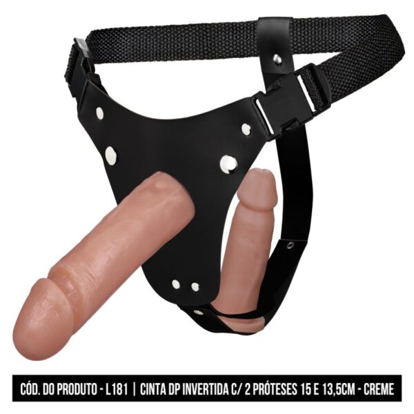CINTA PENIANA DP COM 2 PRÓTESES LA PIMIENTA PRÓTESES 15CM E 13,5CM CREME