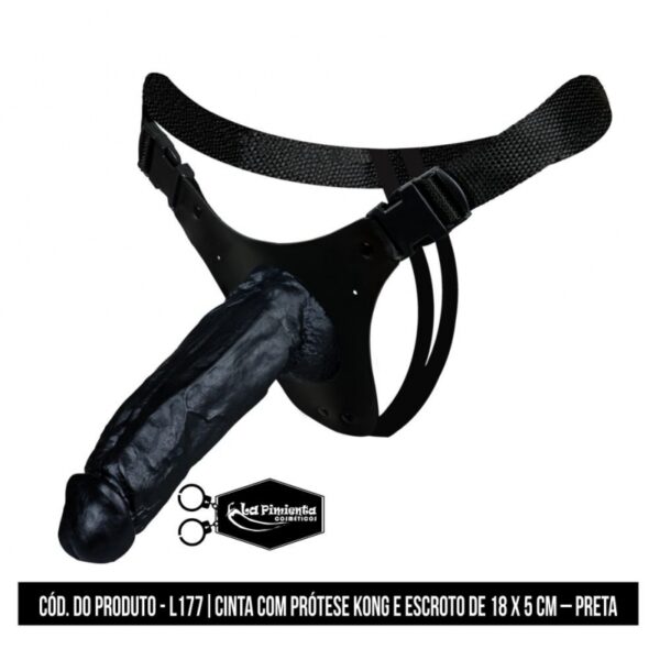 CINTA PENIANA DP COM PRÓTESE COM ESCROTO KONG LA PIMIENTA PRÓTESE 18CM X 5CM PRETA - Imagem 2