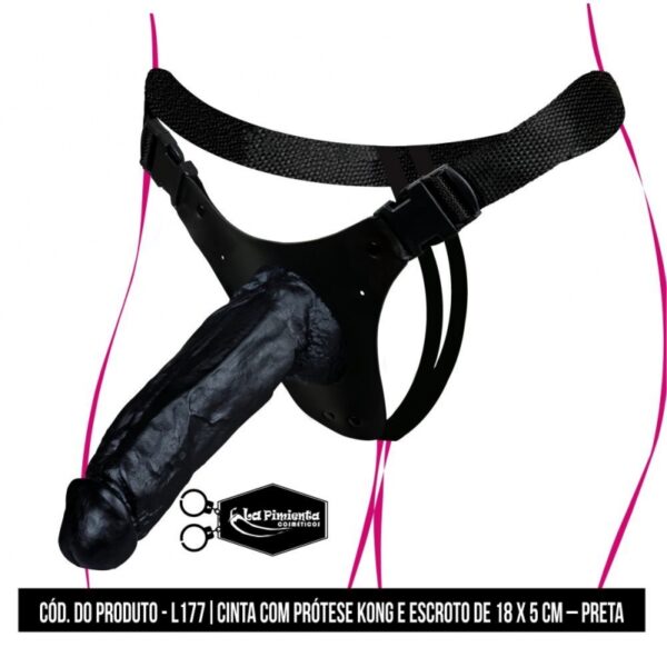CINTA PENIANA DP COM PRÓTESE COM ESCROTO KONG LA PIMIENTA PRÓTESE 18CM X 5CM PRETA