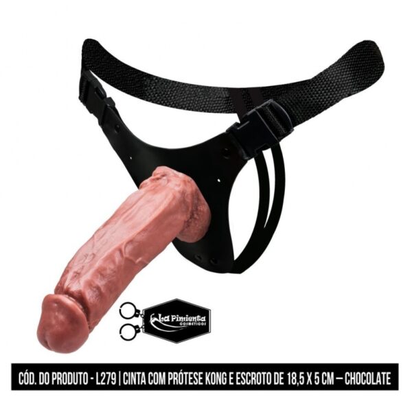 CINTA PENIANA DP COM PRÓTESE COM ESCROTO KONG LA PIMIENTA PRÓTESE 18CM X 5CM CHOCOLATE