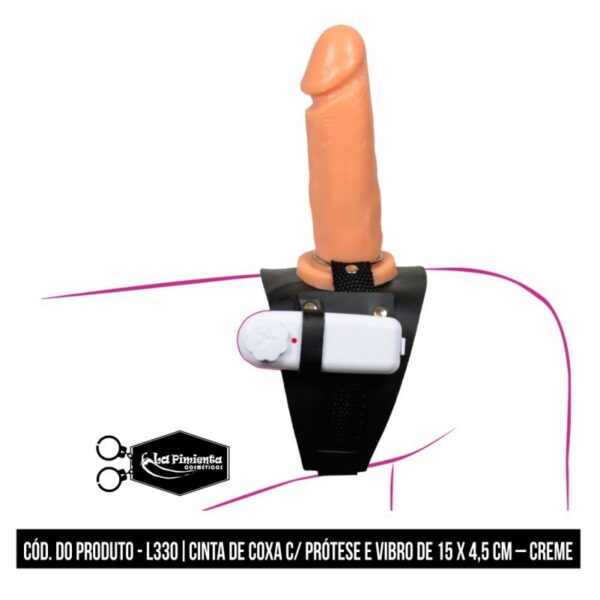 CINTA PARA COXA COM PRÓTESE E VIBRADOR LA PIMIENTA 16CM X 3,4CM CREME - Imagem 3