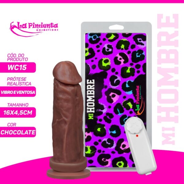 PRÓTESE REALÍSTICA  COM VIBRADOR E VENTOSA LINHA MI HOMBRE 16,5CMX4,5CM  LA PIMIENTA  W15