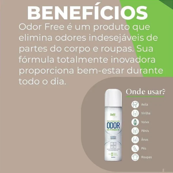 DESODORANTE SPRAY HIGIENIZADOR ELIMINADOR DE ODORES INTT ODOR FREE 166ML - Imagem 4