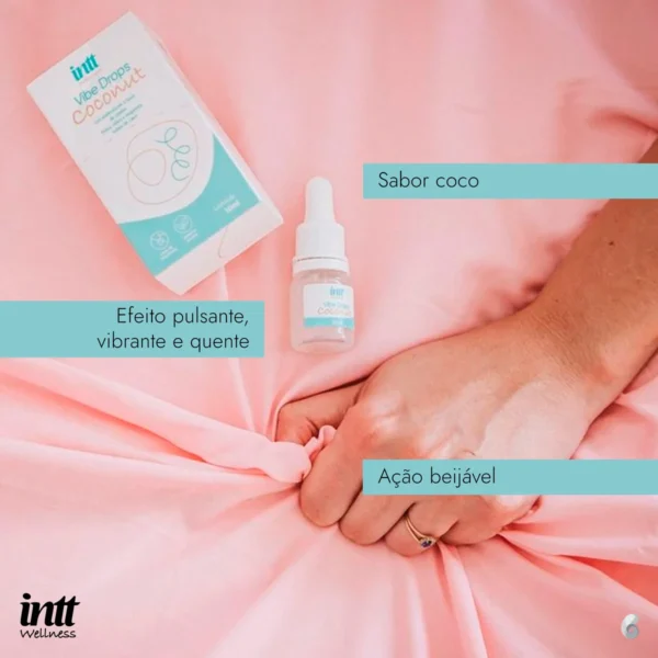 GEL ESTIMULANTE UNISSEX VIBRADOR LÍQUIDO PULSANTE TÉRMICO À BASE DE COCO INTT  DROPS COCONUT 10ML - Imagem 4