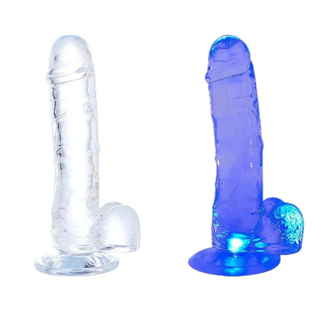 DILDO REALÍSTICO TRANSPARENTE COM LED