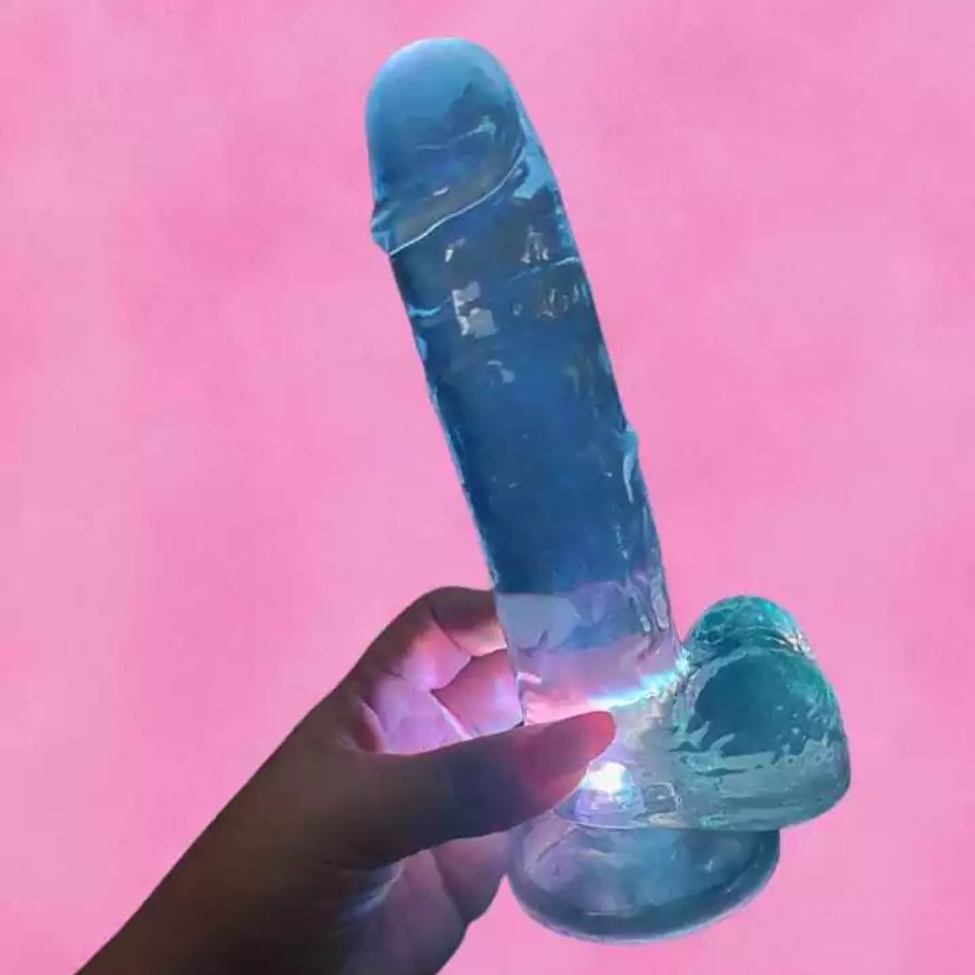 DILDO REALÍSTICO TRANSPARENTE COM LED