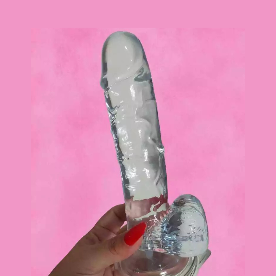 DILDO REALÍSTICO TRANSPARENTE COM LED