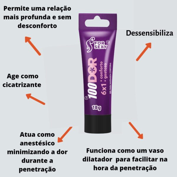 GEL DESSENSIBLIZANTE CICATRIZANTE VIBRADOR TÉRMICO PARA SEXO ANAL SEM DOR FOR SEXY 100DOR 6X1 18G - Imagem 3