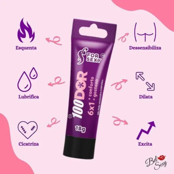 GEL DESSENSIBLIZANTE CICATRIZANTE VIBRADOR TÉRMICO PARA SEXO ANAL SEM DOR FOR SEXY 100DOR 6X1 18G - Imagem 6