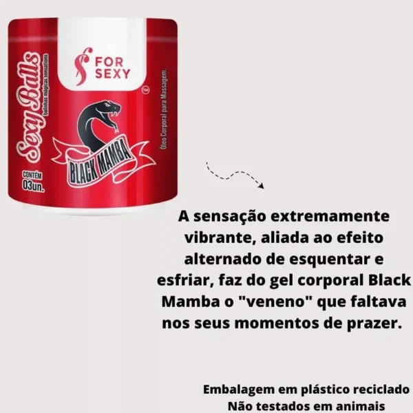 BOLINHAS EXPLOSIVAS GEL MULTIFUNCIONAL ESQUENTA ESFRIA FOR SEXY BLACK MANBA  3 UNIDADES - Imagem 3
