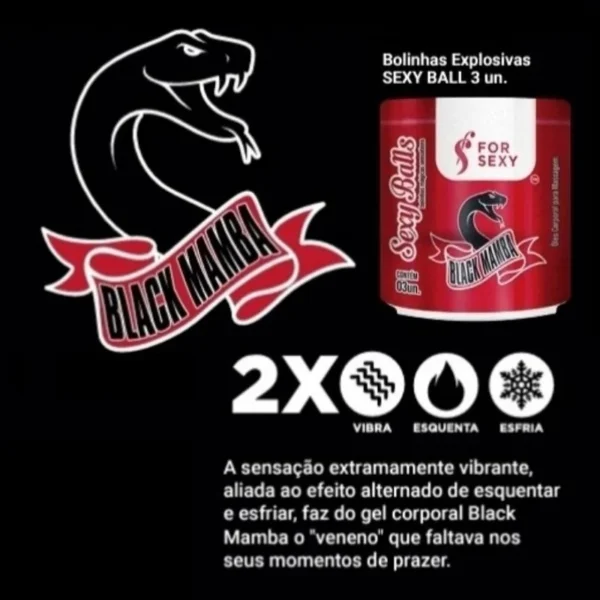 BOLINHAS EXPLOSIVAS GEL MULTIFUNCIONAL ESQUENTA ESFRIA FOR SEXY BLACK MANBA  3 UNIDADES - Imagem 4