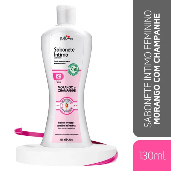 SABONETE ÍNTIMO FEMININO HOT FLOWERS MORANGO COM CHAMPAGNE130ML - Imagem 2