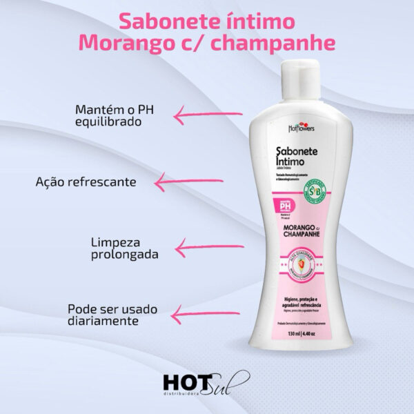 SABONETE ÍNTIMO FEMININO HOT FLOWERS MORANGO COM CHAMPAGNE130ML - Imagem 3