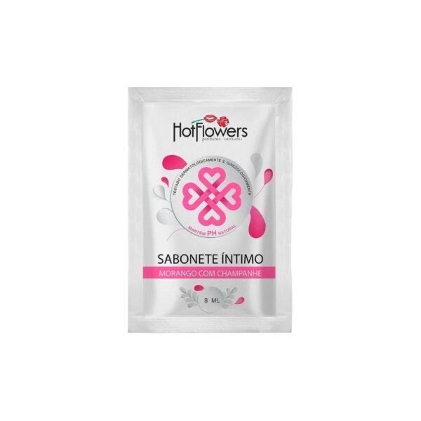 SABONETE ÍNTIMO FEMININO HOT FLOWERS MORANGO COM CHAMPAGNE SACHÊ 8G - Imagem 2