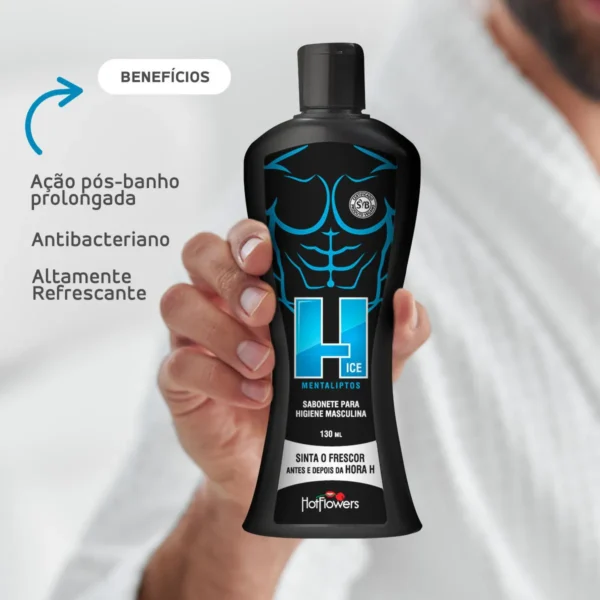 SABONETE ÍNTIMO MASCULINO HOT FLOWERS H ICE MENTALIPTOS 130ML - Imagem 2