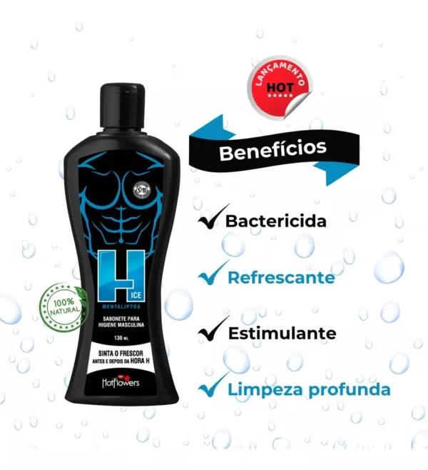 SABONETE ÍNTIMO MASCULINO HOT FLOWERS H ICE MENTALIPTOS 130ML - Imagem 6