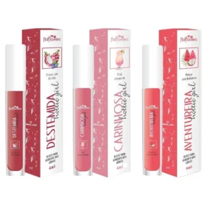 GLOSS LABIAL VOLUME E HIDRATAÇÃO SABORIZADO HOT FLOWERS 4ML 3 SABORES
