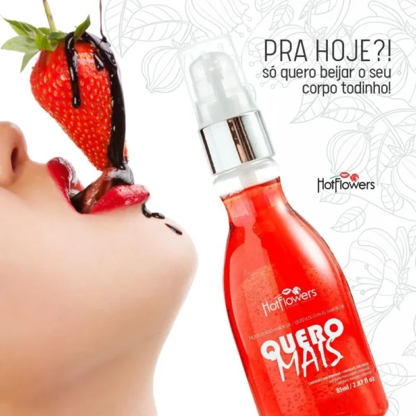 GEL BEIJÁVEL PARA SEXO ORAL E MASSAGEM HOT FLOWERS QUERO MAIS MORANGO COM CHOCOLATE 85ML