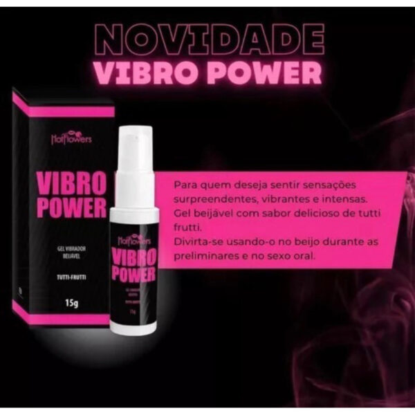 GEL BEIJÁVEL VIBRADOR HOT FLOWERS VIBRO POWER 15G TUTTI FRUTTI - Imagem 4