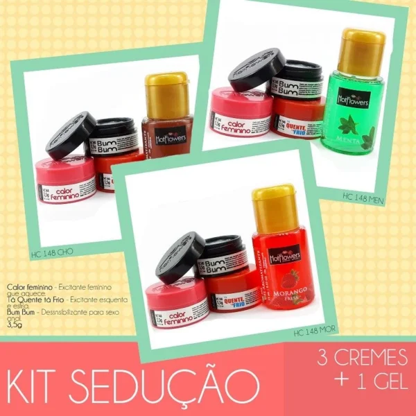 KIT SEDUÇÃO HOT FLOWERS GEL AROMATIZANTE 3 SABORES + 3 CREMES - Imagem 5