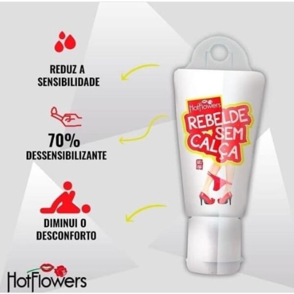 GEL ESTIMULANTE UNISSEX DESSENSIBILIZANTE ANAL HOT FLOWERS REBELDE SEM CALÇA 15G - Imagem 2