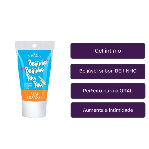 GEL PARA SEXO ORAL HOT FLOWERS LINHA ESCOLINHA DO PRAZER BEIJINHO BEIJINHO PAU PAU  15G BEIJINHO DE COCO - Imagem 3