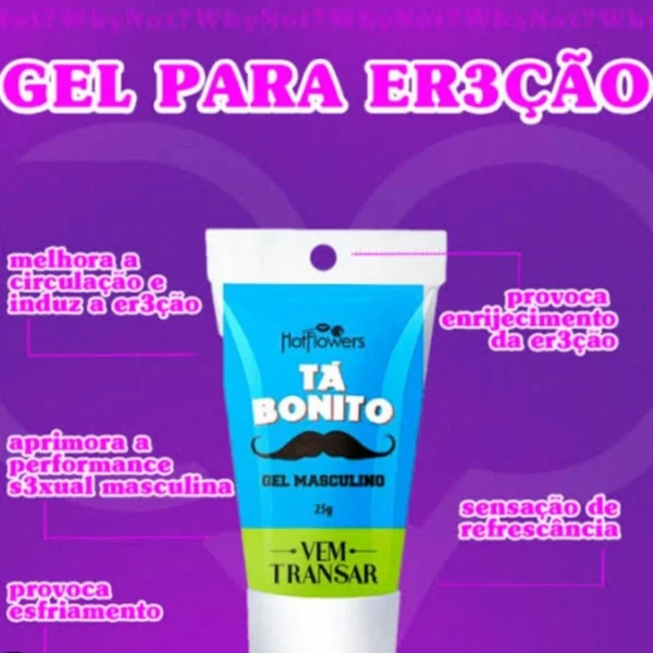 GEL ESTIMULANTE MASCULINO MULTIFUNCIONAL TÉRMICO VIBRADOR HOT FLOWERS LINHA ESCOLINHA DO PRAZER TÁ BONITO 15G - Imagem 3