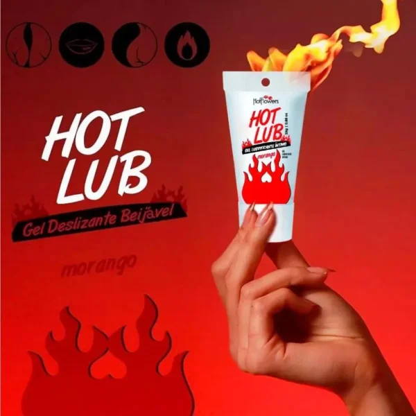 GEL EXCITANTE BEIJÁVEL UNISSEX SABORIZADO TÉRMICO ESQUENTA HOT FLOWERS HOT LUB 25G MORANGO - Imagem 5