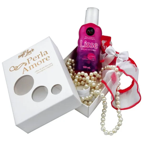 KIT PARA MASSAGEM SENSUAL SOFT LOVE PERLA AMORE COLAR DE PÉROLAS + ÓLEO LISSE 100ML + BRINDE SURPRESA