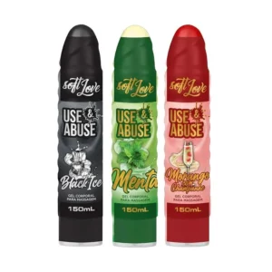 GEL BEIJÁVEL PARA SEXO ORAL SABORIZADO SOFT LOVE USE & ABUSE 150ML EMBALAGEM INTERATIVA 3 SABORES