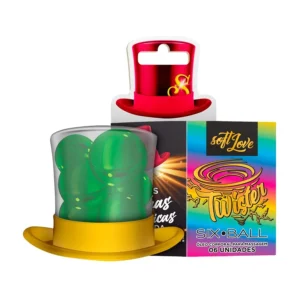 BOLINHAS EXPLOSIVAS GEL BEIJÁVEL SABORIZADO SOFT LOVE SIX BALLS COMBO TWISTER 6 UNIDADES