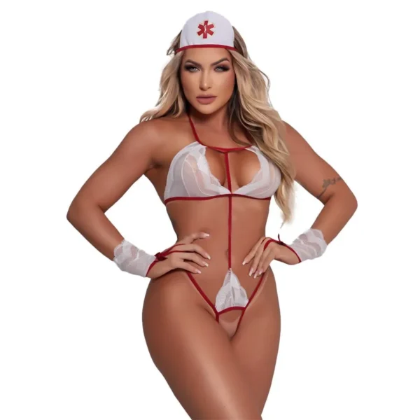 BODY BOMBEIRA TALLYTA EM TULE COM LUVA BRANCO TAMANHO ÚNICO - Imagem 3