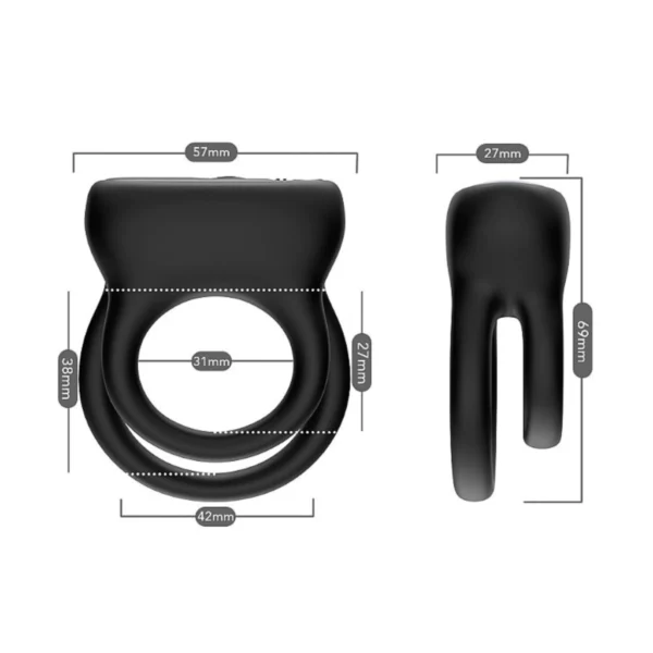 ANEL PENIANO DUPLO COM VIBRADOR SI BATERIA RECARREGÁVEL USB 9 MODOS DE VIBRAÇÃO - SI8693 - Imagem 2