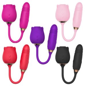 VIBRADOR DE PONTO G E CLITORIS COM VAI E VEM - FORMATO DE ROSA-GREEBABY - SI7633 (CONSULTE CORES)