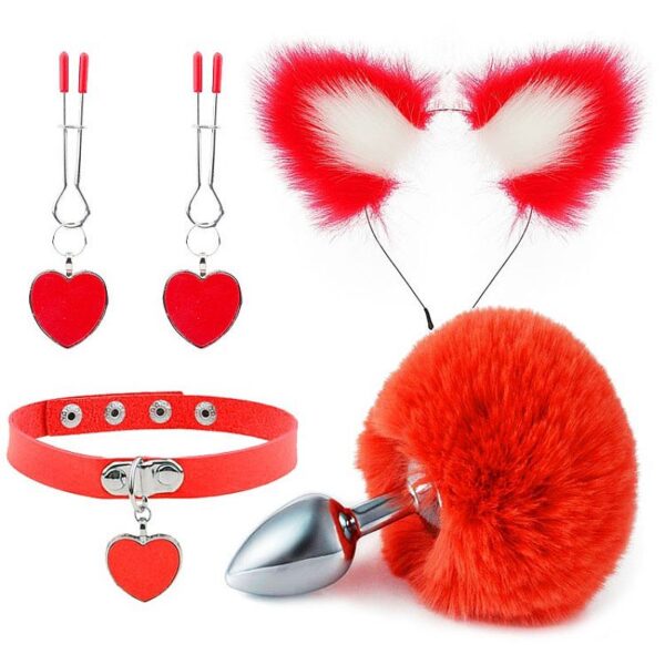 KIT - RABO DE COELHO COM TIARA DE ORELHAS - GRAMPOS PARA OS SEIOS EM METAL E GARGANTILHA - SI7340