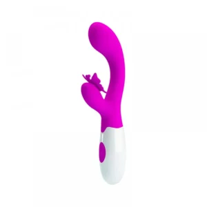 VIBRADOR SILICONE COM ESTIMULADOR DE CLITÓRIS À PILHA 30 VIBRAÇÕES PRETTY LOVE BUTTERFLY KISS BAILE BI-014927