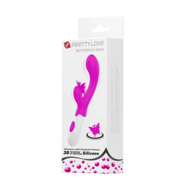 VIBRADOR SILICONE COM ESTIMULADOR DE CLITÓRIS À PILHA 30 VIBRAÇÕES PRETTY LOVE BUTTERFLY KISS BAILE BI-014927 - Imagem 3