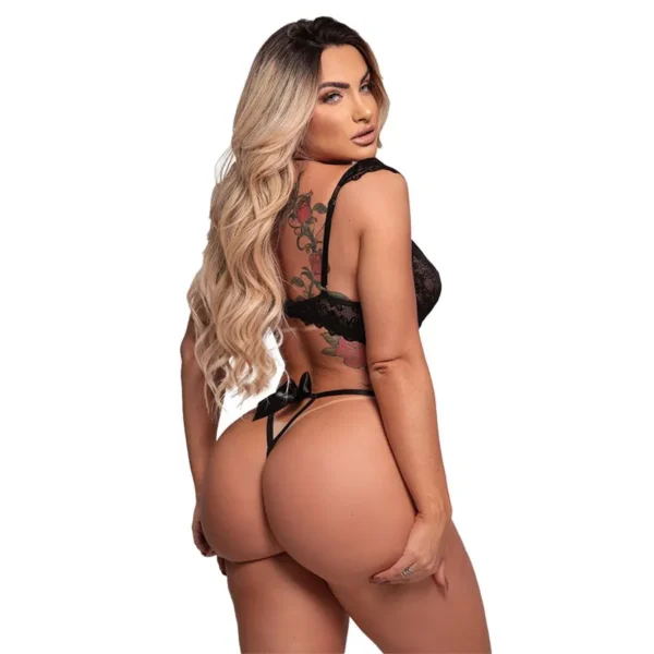 BODY PRESENTE SURPRESA RENDADO COM COLAR DE LAÇO TALLYTA 5112 P M G GG 2 CORES - Imagem 3