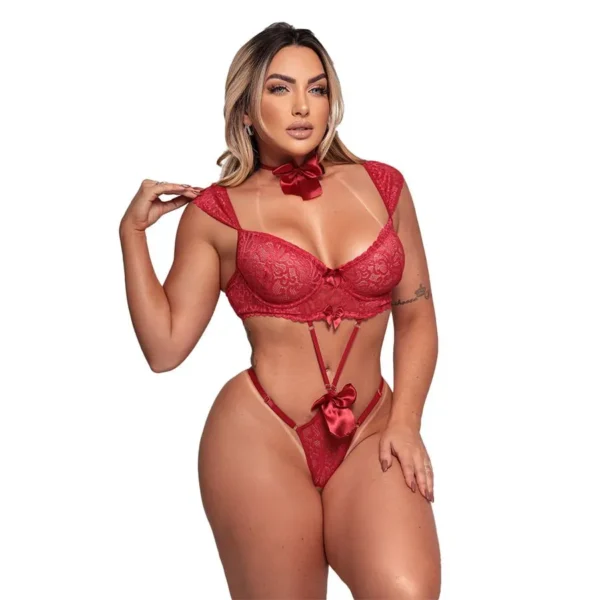 BODY PRESENTE SURPRESA RENDADO COM COLAR DE LAÇO TALLYTA 5112 P M G GG 2 CORES - Imagem 5