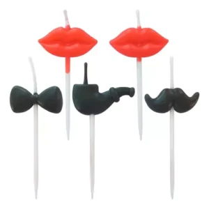 MINI VELAS BIGODINHO E BOQUINHA 3 CM PCT 5 UND