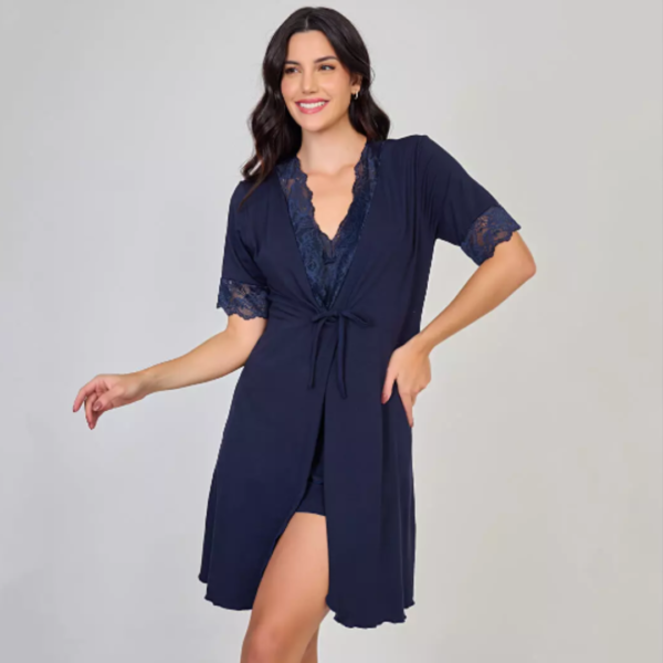 ROBE MAMMY VISCOSE E RENDA COM AMARRAÇÃO ABERTURA FRONTAL P M G GG XGG 3 CORES MIMAR 171-7003 (CONSULTE DISPONIBIDADE) - Imagem 5
