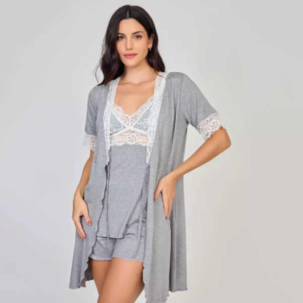 ROBE MAMMY VISCOSE E RENDA COM AMARRAÇÃO ABERTURA FRONTAL P M G GG XGG 3 CORES MIMAR 171-7003 (CONSULTE DISPONIBIDADE) - Imagem 3