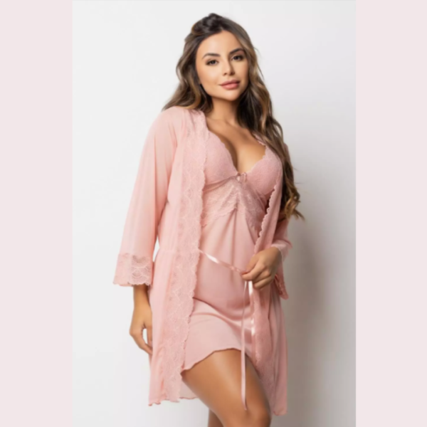 KIT AMORE CAMISOLA E ROBE EM TULE COM DETALHES EM RENDA P M G GG 5 CORES MIMAR 425-1007 - Imagem 6