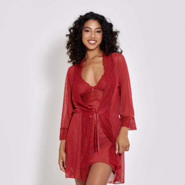 KIT AMORE CAMISOLA E ROBE EM TULE COM DETALHES EM RENDA P M G GG 5 CORES MIMAR 425-1007 - Imagem 15