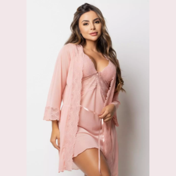KIT AMORE CAMISOLA E ROBE EM TULE COM DETALHES EM RENDA P M G GG 5 CORES MIMAR 425-1007 - Imagem 20