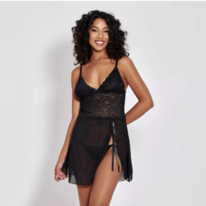 CAMISOLA ANDREZA SEM BOJO EM TULE E RENDA COM FENDA FRONTAL COM CALCINHA P M G GG 5 CORES MIMAR 425-1008